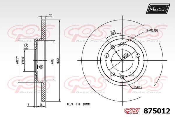 MaxTech 875012.0000 Rear brake disc, non-ventilated 8750120000