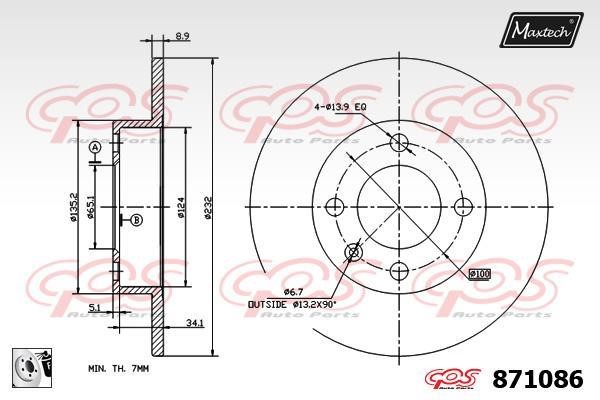 MaxTech 871086.0080 Rear brake disc, non-ventilated 8710860080