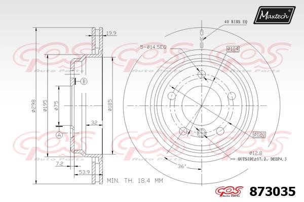 MaxTech 873035.0000 Rear ventilated brake disc 8730350000