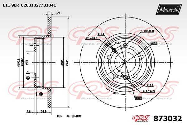 MaxTech 873032.0000 Rear brake disc, non-ventilated 8730320000