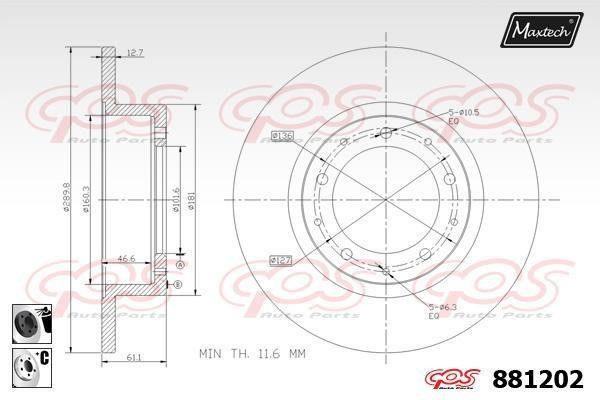 MaxTech 881202.6060 Rear brake disc, non-ventilated 8812026060