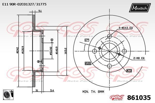 MaxTech 861035.0060 Rear brake disc, non-ventilated 8610350060