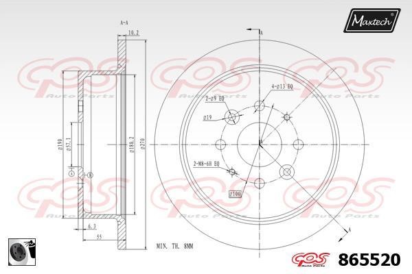 MaxTech 865520.0060 Rear brake disc, non-ventilated 8655200060