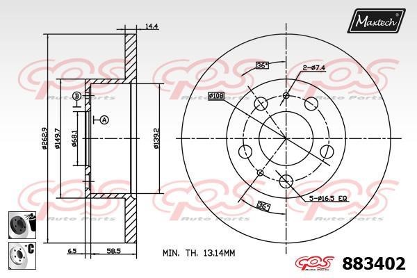 MaxTech 883402.6060 Unventilated front brake disc 8834026060