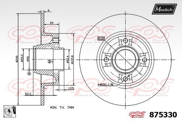 MaxTech 875330.0085 Rear brake disc, non-ventilated 8753300085