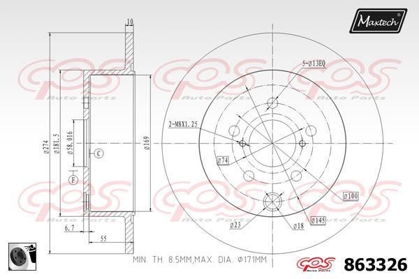MaxTech 863326.0060 Rear brake disc, non-ventilated 8633260060