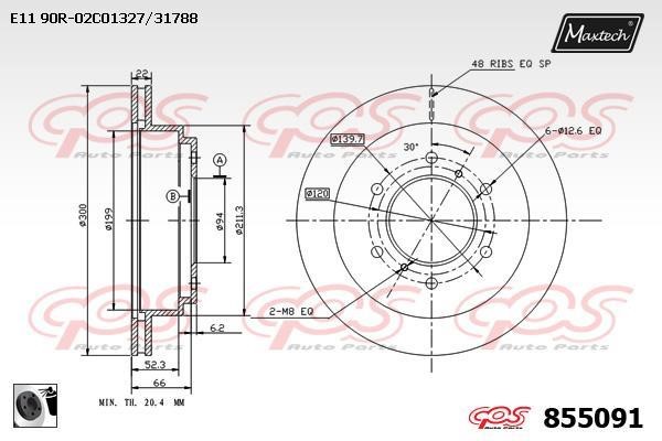 MaxTech 855091.0060 Rear ventilated brake disc 8550910060