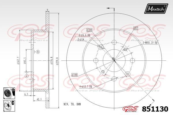 MaxTech 851130.6060 Rear brake disc, non-ventilated 8511306060