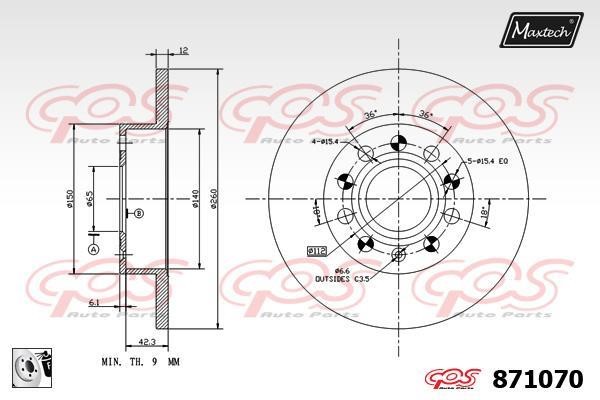 MaxTech 871070.0080 Rear brake disc, non-ventilated 8710700080