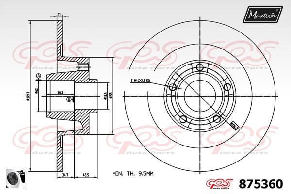 MaxTech 875360.0065 Rear brake disc, non-ventilated 8753600065