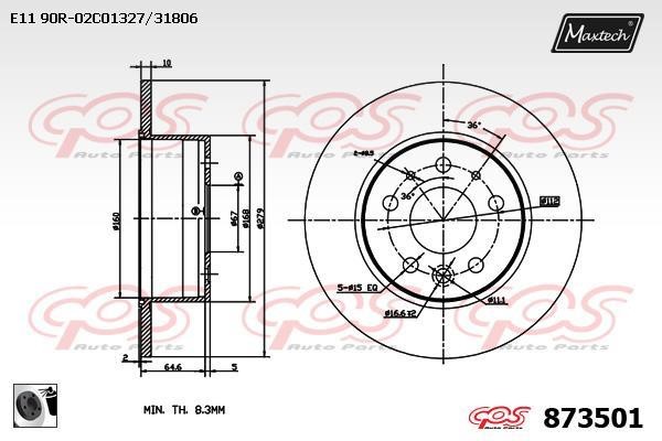 MaxTech 873501.0060 Rear brake disc, non-ventilated 8735010060