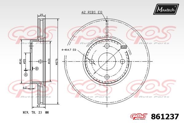 MaxTech 861237.0000 Front brake disc ventilated 8612370000