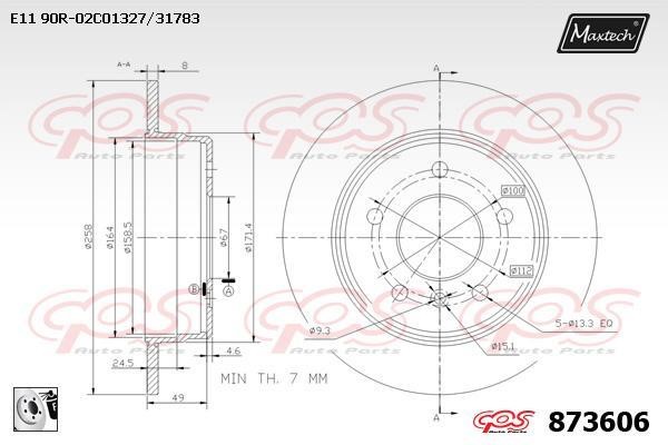MaxTech 873606.0080 Rear brake disc, non-ventilated 8736060080