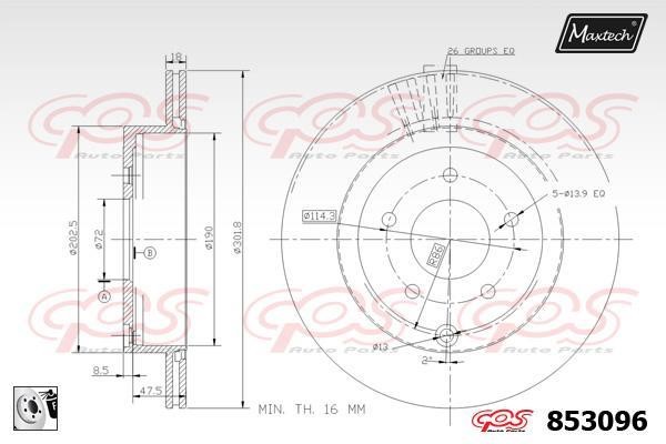 MaxTech 853096.0080 Rear ventilated brake disc 8530960080