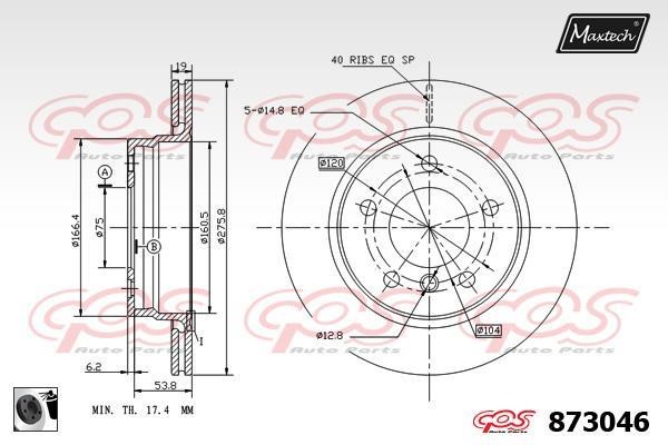 MaxTech 873046.0060 Rear ventilated brake disc 8730460060