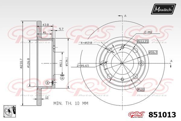 MaxTech 851013.0080 Rear brake disc, non-ventilated 8510130080