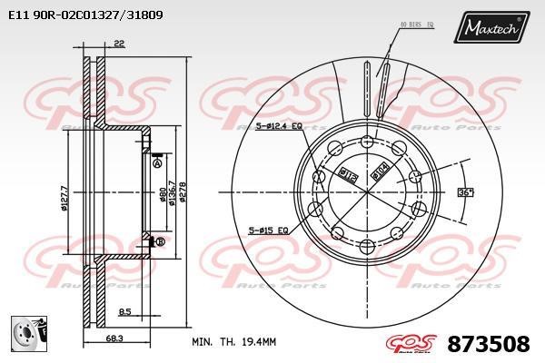 MaxTech 873508.0080 Front brake disc ventilated 8735080080