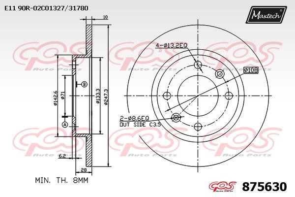 MaxTech 875630.0000 Rear brake disc, non-ventilated 8756300000