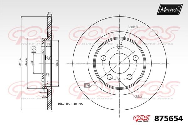 MaxTech 875654.0000 Rear brake disc, non-ventilated 8756540000