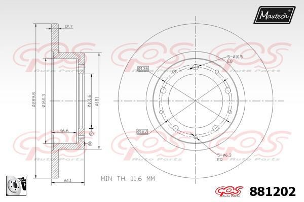 MaxTech 881202.0080 Rear brake disc, non-ventilated 8812020080