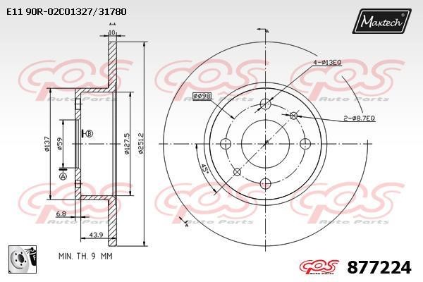 MaxTech 877224.0080 Rear brake disc, non-ventilated 8772240080
