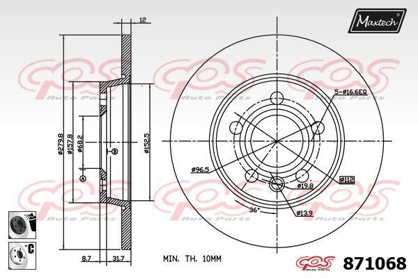 MaxTech 871068.6060 Rear brake disc, non-ventilated 8710686060