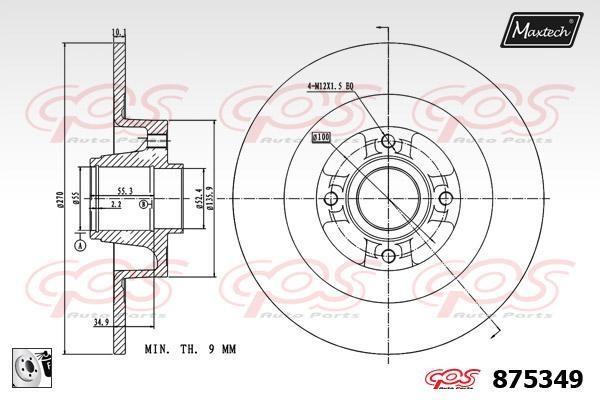 MaxTech 875349.0085 Rear brake disc, non-ventilated 8753490085