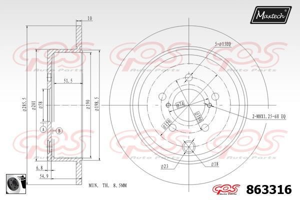 MaxTech 863316.0060 Rear brake disc, non-ventilated 8633160060