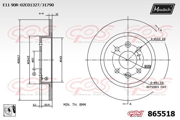 MaxTech 865518.0080 Rear brake disc, non-ventilated 8655180080