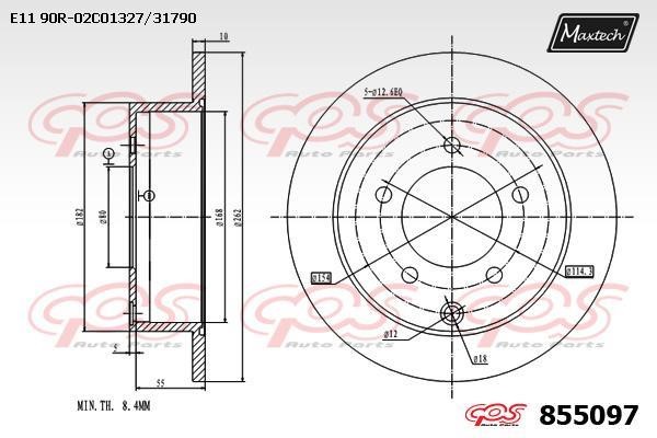 MaxTech 855097.0000 Rear brake disc, non-ventilated 8550970000
