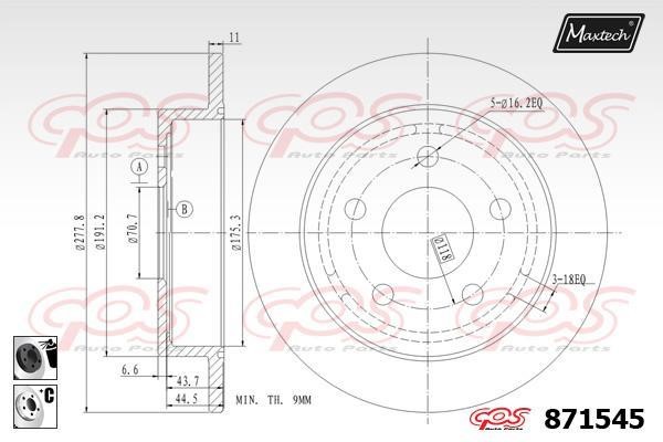 MaxTech 871545.6060 Rear brake disc, non-ventilated 8715456060