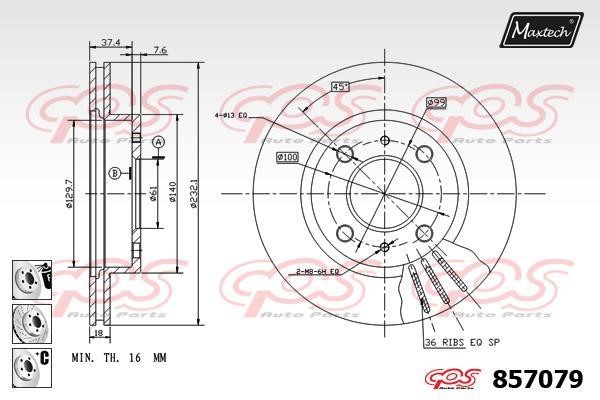 MaxTech 857079.6880 Front brake disc ventilated 8570796880