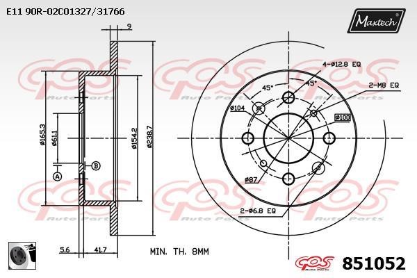 MaxTech 851052.0060 Rear brake disc, non-ventilated 8510520060