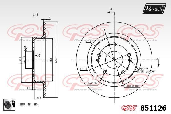 MaxTech 851126.0060 Rear brake disc, non-ventilated 8511260060