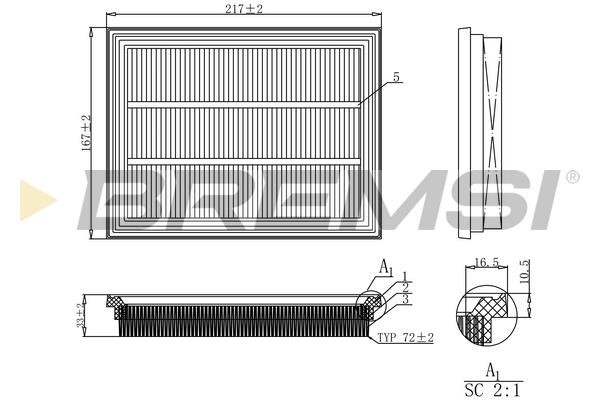 Bremsi FA1162 Air filter FA1162 FA1162 Bremsi Air filter