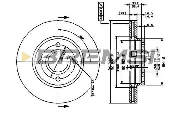 Bremsi CD6364V Front brake disc ventilated CD6364V