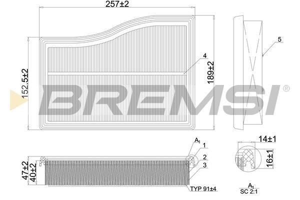 Bremsi FA1101 Air filter FA1101 FA1101 Bremsi Air filter