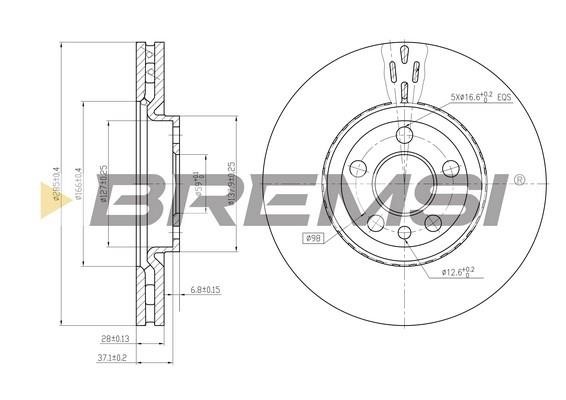 Bremsi CD7165V Front brake disc ventilated CD7165V