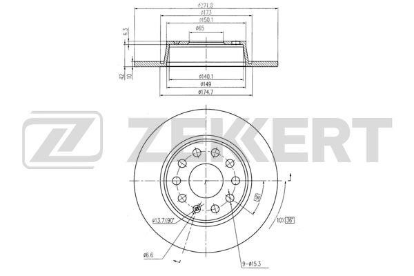 Zekkert BS-5116 Rear brake disc, non-ventilated BS5116