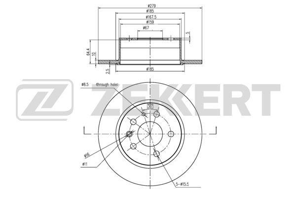 Zekkert BS-5613 Rear brake disc, non-ventilated BS5613