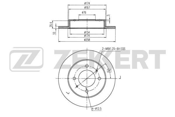 Zekkert BS-5187 Rear brake disc, non-ventilated BS5187