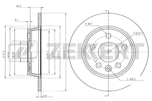 Zekkert BS-5197 Rear brake disc, non-ventilated BS5197