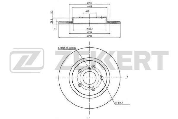 Zekkert BS-5663 Rear brake disc, non-ventilated BS5663