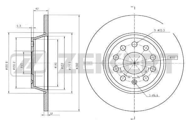 Zekkert BS-5398 Rear brake disc, non-ventilated BS5398
