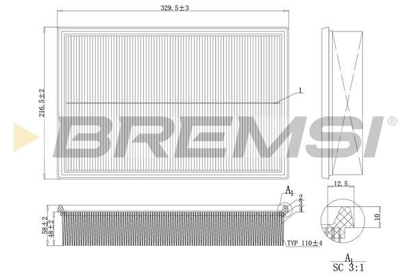 Bremsi FA1161 Air filter FA1161 FA1161 Bremsi Air filter