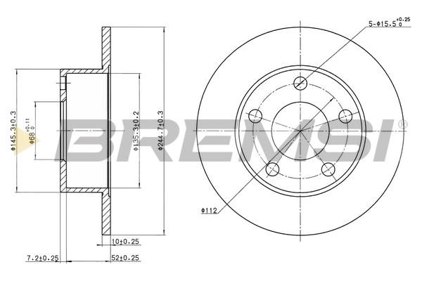 Bremsi CD6265S Rear brake disc, non-ventilated CD6265S