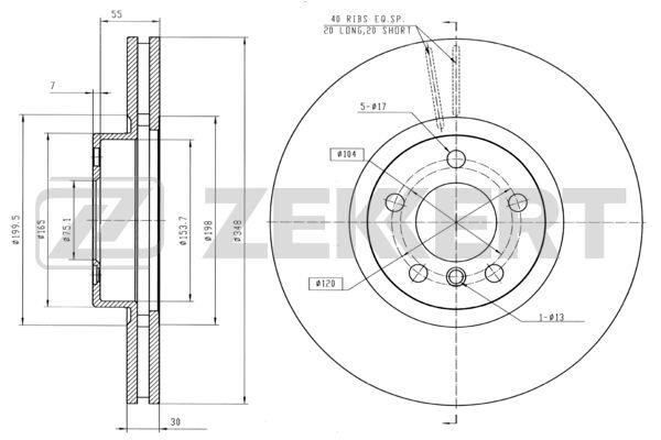 Zekkert BS-5074 Front brake disc ventilated BS5074