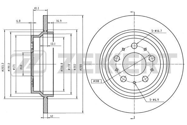 Zekkert BS-5298 Rear brake disc, non-ventilated BS5298