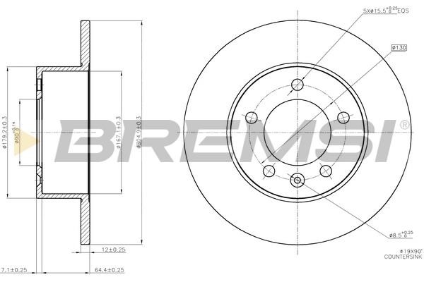 Bremsi CD7975S Rear brake disc, non-ventilated CD7975S