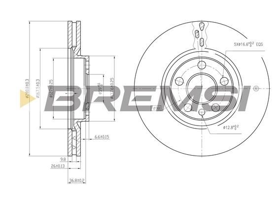 Bremsi CD6760V Front brake disc ventilated CD6760V